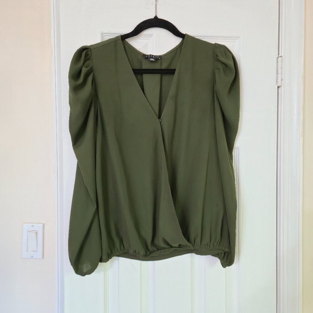 Olive Green - Drape Blouse "bubble" sleeves - Medium